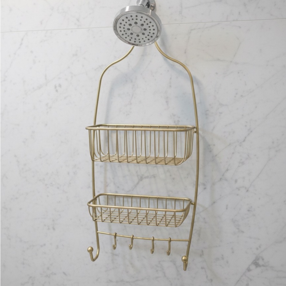 Gold Shower Caddy shampoo and soap organizer hanging